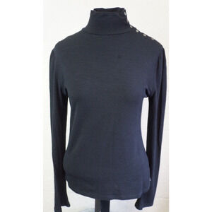 Burberry London Black Moc Neck Puff sleeves Wool Blend Sweater Size Medium